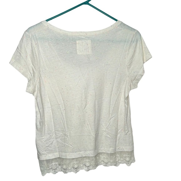 Jack Wills Women’s Lace Trim Speckled T Shirt White Multicolor S/S Size 4 - Picture 4 of 4